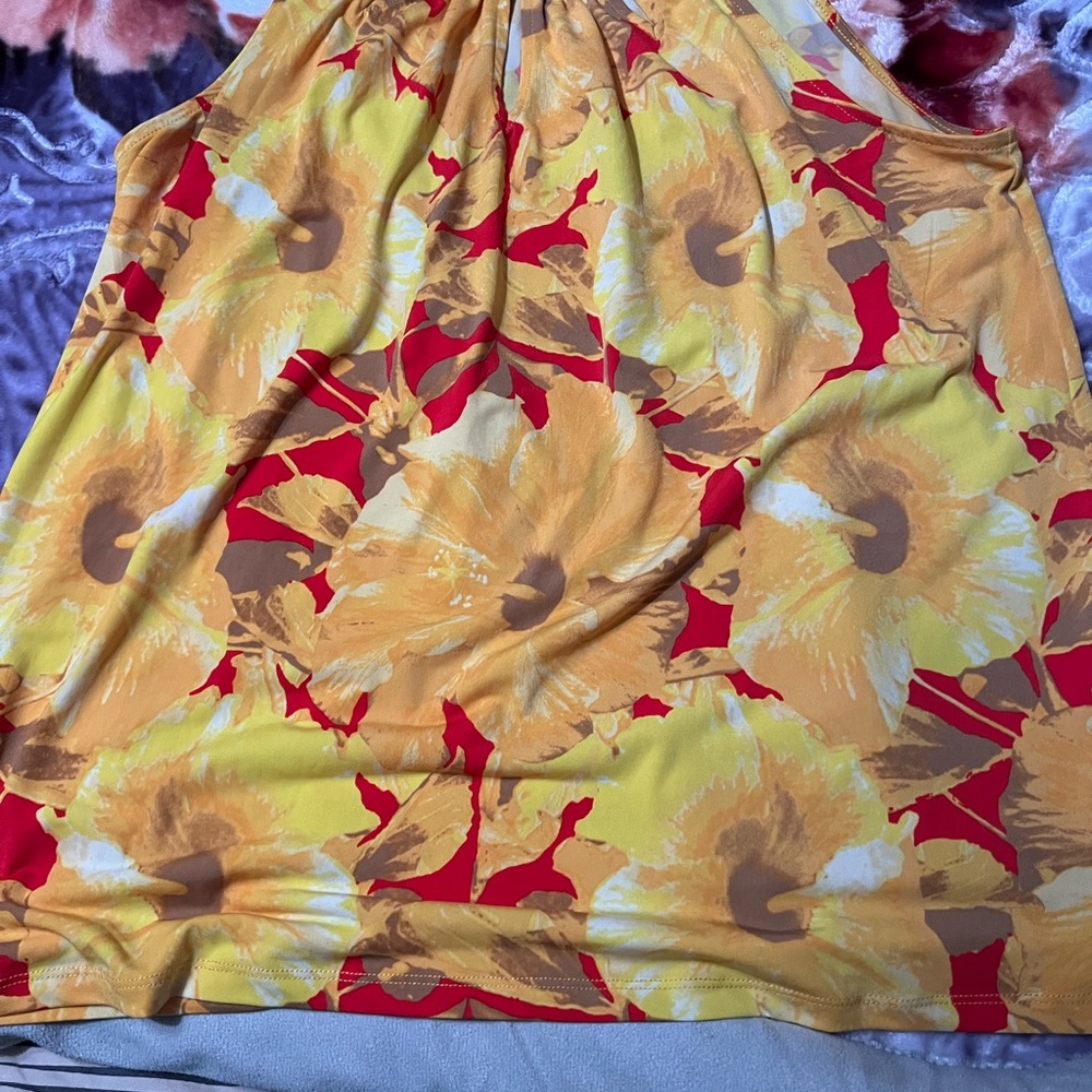 Avenue Yellow and Red Floral Top